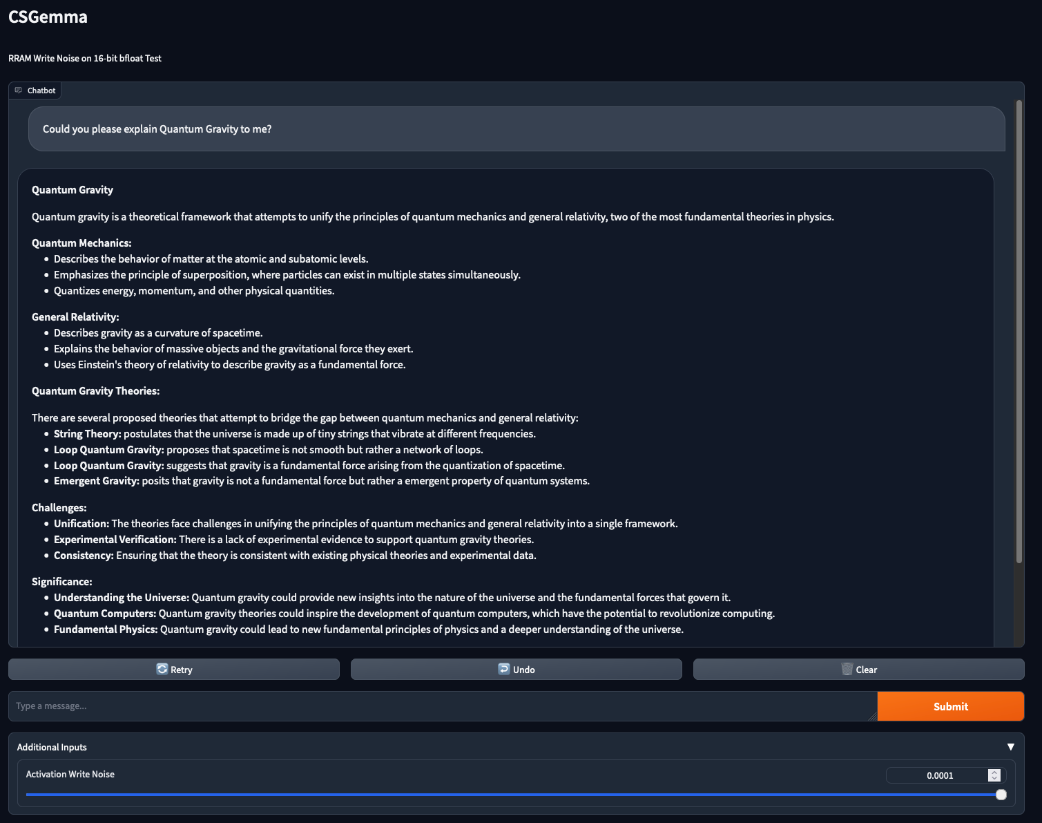 First, unsuccessful, attempt of applying RRAM noise to the activations